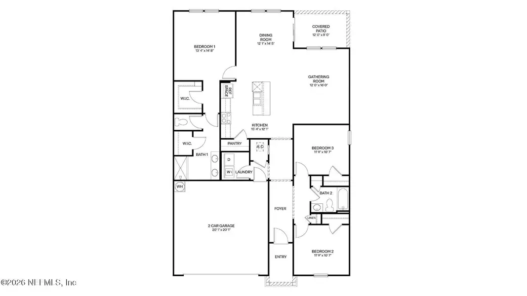 2D floor plan layout of this home in The Arbors, Jacksonville, FL (Image 3).