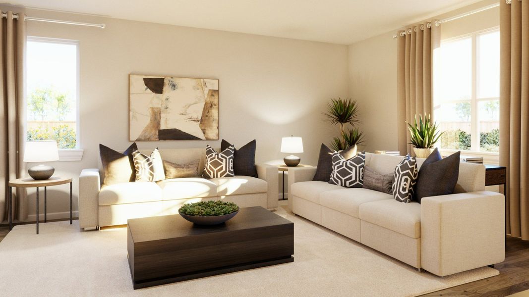 Representative furnished interior of a home built from the The Bluff by Legend Homes in Hanna Ranch, Fort Worth (Image 6). Representative furnished interior of a home built from the The Bluff by Legend Homes in Hanna Ranch, Fort Worth (Image 6).