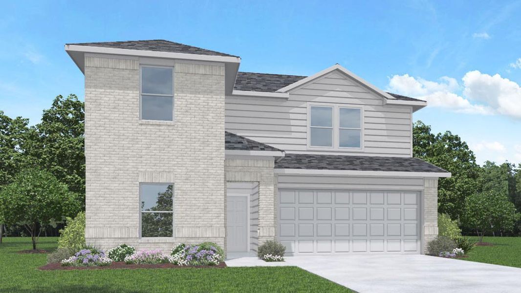 Representative exterior photo of a completed home built from the Mitchell by D.R. Horton in Sunterra Lakes, Brookshire, TX (Image 1).