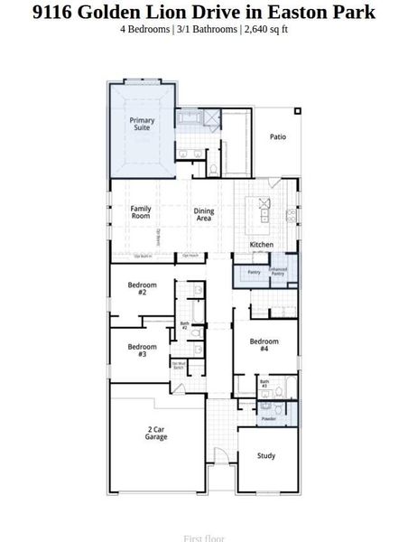 2D floor plan layout of this home in Easton Park, Austin, TX (Image 3).