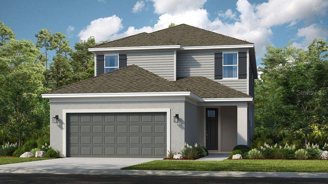 Front exterior of a new home in Cassia at Skye Ranch, Sarasota, FL, highlighting curb appeal (Image 1). Front exterior of a new home in Cassia at Skye Ranch, Sarasota, FL, highlighting curb appeal (Image 1).