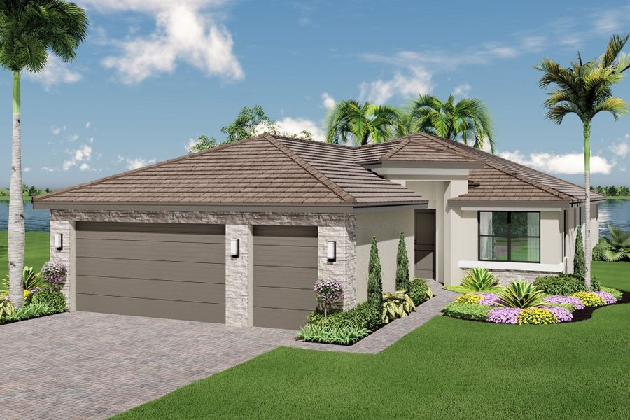 Representative exterior photo of a completed home built from the Palazzo by GL Homes in Valencia Parc at Riverland, Port St. Lucie, FL (Image 22).