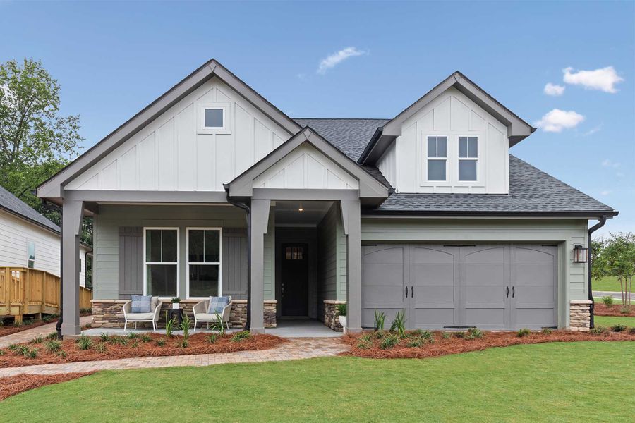 Representative exterior photo of a completed home built from the The Gatwick by David Weekley Homes in Lanier Landing - Retreat Collection, Gainesville, GA (Image 1). Representative exterior photo of a completed home built from the The Gatwick by David Weekley Homes in Lanier Landing - Retreat Collection, Gainesville, GA (Image 1).