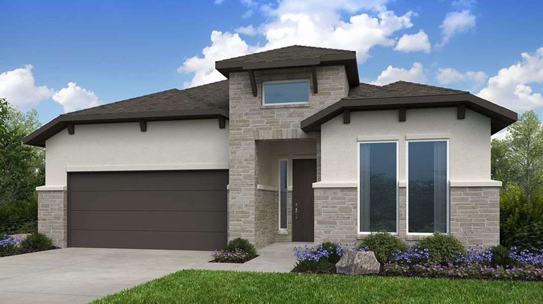 Representative exterior photo of a completed home built from the Enfield by Taylor Morrison in Village Grove, Dripping Springs, TX (Image 23).