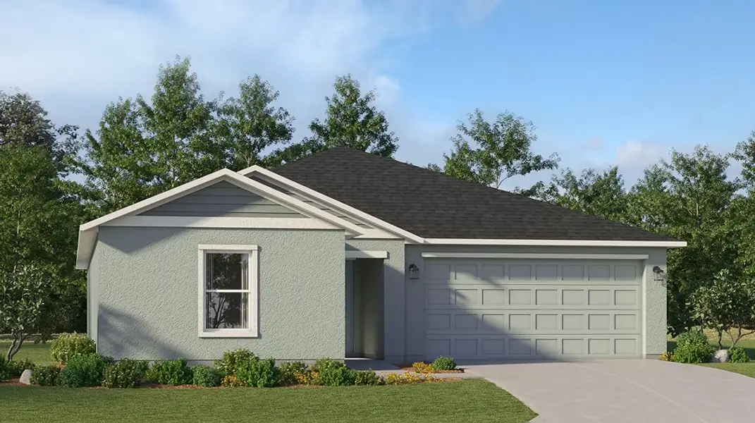 Front exterior of a new home in Crane Landing, Fort Myers, FL, highlighting curb appeal (Image 1). Front exterior of a new home in Crane Landing, Fort Myers, FL, highlighting curb appeal (Image 1).