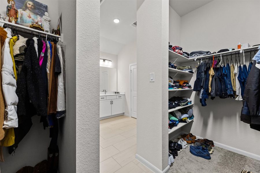 Spacious closet in the primary bathroom even includes added shelving! Spacious closet in the primary bathroom even includes added shelving!