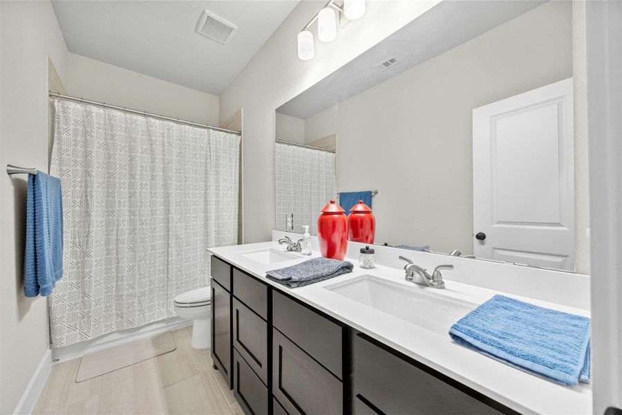 Upstairs double vanity bathroom