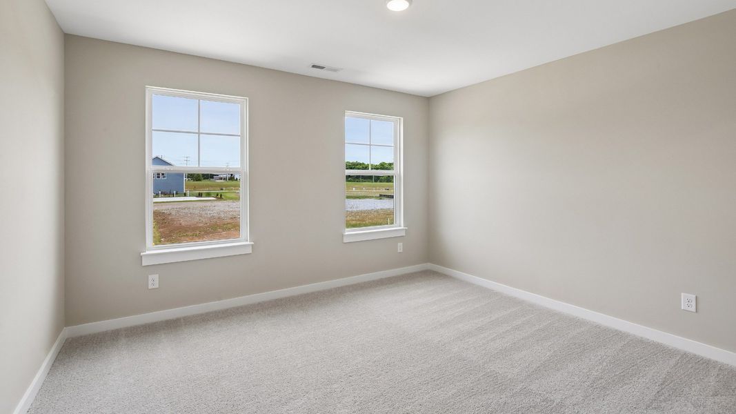 Bedroom with walk-in closet and windows