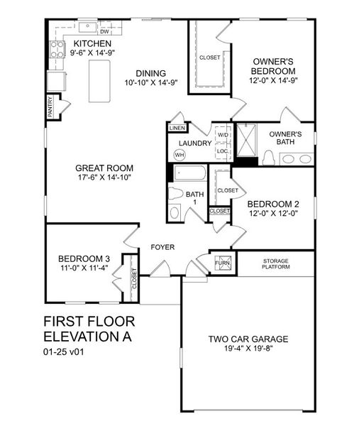 2D floor plan layout for the Tupelo by Ryan Homes in Stockbridge, Elizabeth City, NC (Image 2).