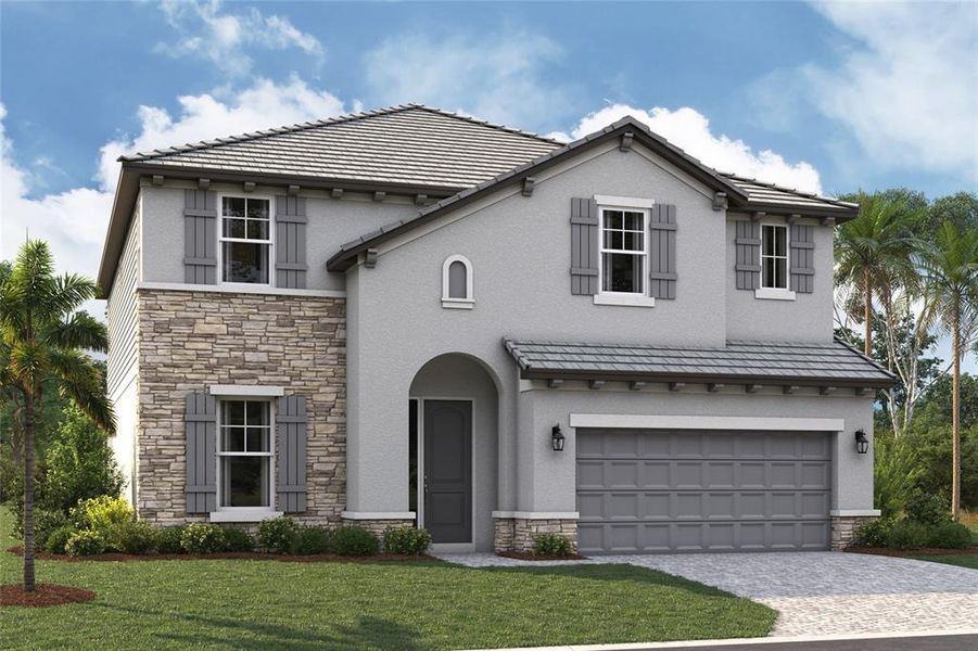 Front exterior of a new home in Vistera of Venice, Nokomis, FL, highlighting curb appeal (Image 1). Front exterior of a new home in Vistera of Venice, Nokomis, FL, highlighting curb appeal (Image 1).