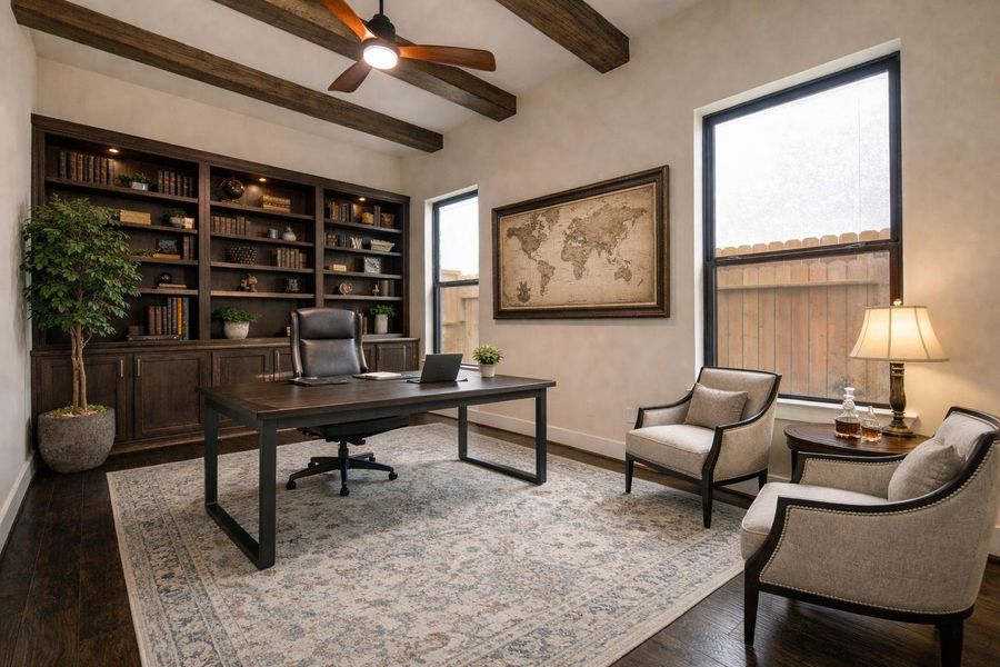 Large office is privately located behind the kitchen. *Virtually staged