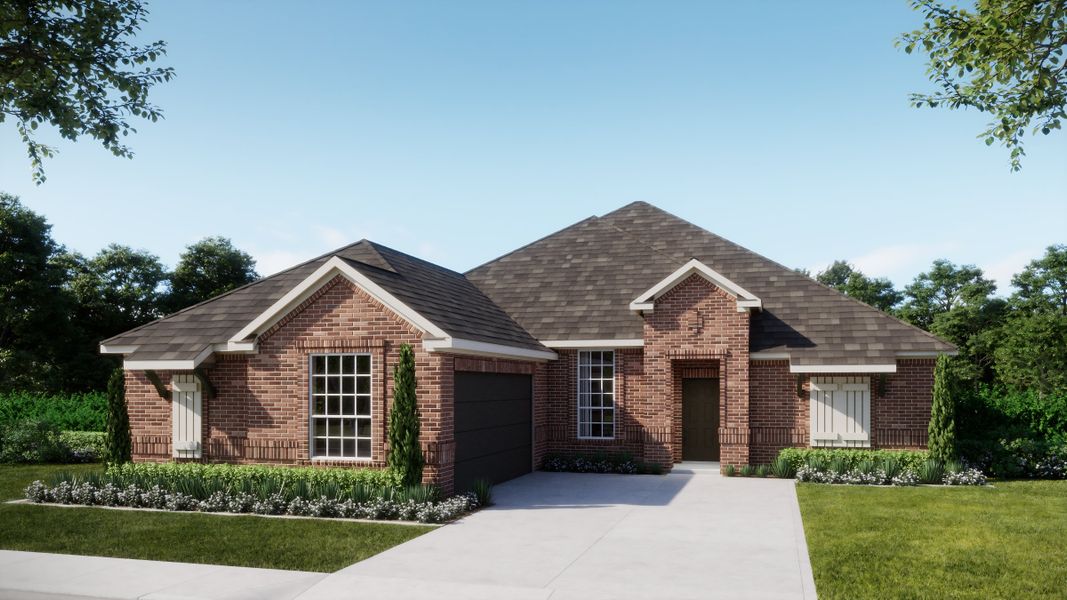 Representative exterior photo of a completed home built from the Concept 2404 by Risewell Homes in Abe's Landing, Granbury, TX (Image 5). Representative exterior photo of a completed home built from the Concept 2404 by Risewell Homes in Abe's Landing, Granbury, TX (Image 5).