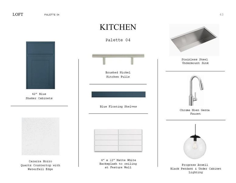 Loft Look Palette 6: Kitchen Selection Sheet (*Artist rendering used for illustration purposes only.) Loft Look Palette 6: Kitchen Selection Sheet (*Artist rendering used for illustration purposes only.)