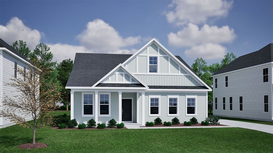 Representative exterior photo of a completed home built from the Davis - Vanguard Collection by Mungo Homes in Ovation at Sweetbrier, Durham, NC (Image 6).