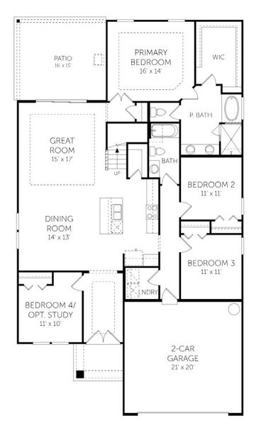 2D floor plan layout for the Edison II - Single Family Homes by Dream Finders Homes in Amberly, Green Cove Springs, FL (Image 3).