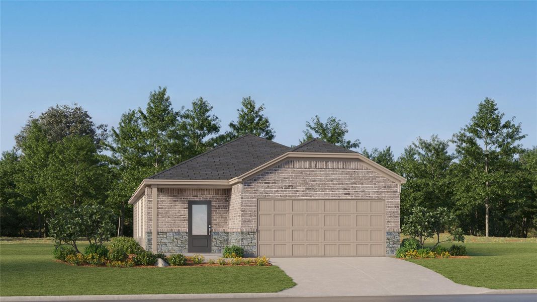 Front exterior of a new home in Winfield Park, Hutto, TX, highlighting curb appeal (Image 21). Front exterior of a new home in Winfield Park, Hutto, TX, highlighting curb appeal (Image 21).