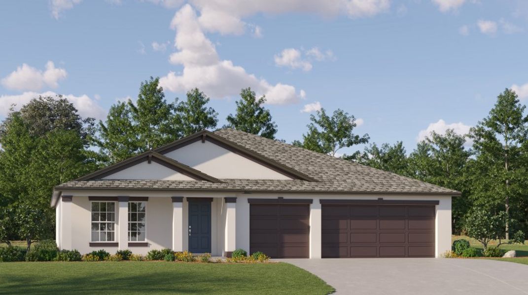 Front exterior of a new home in Prosperity Lakes: The Executives, Parrish, FL, highlighting curb appeal (Image 1).