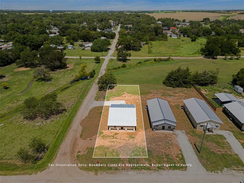 Overview of rural landscape featuring property boundaries highlighted