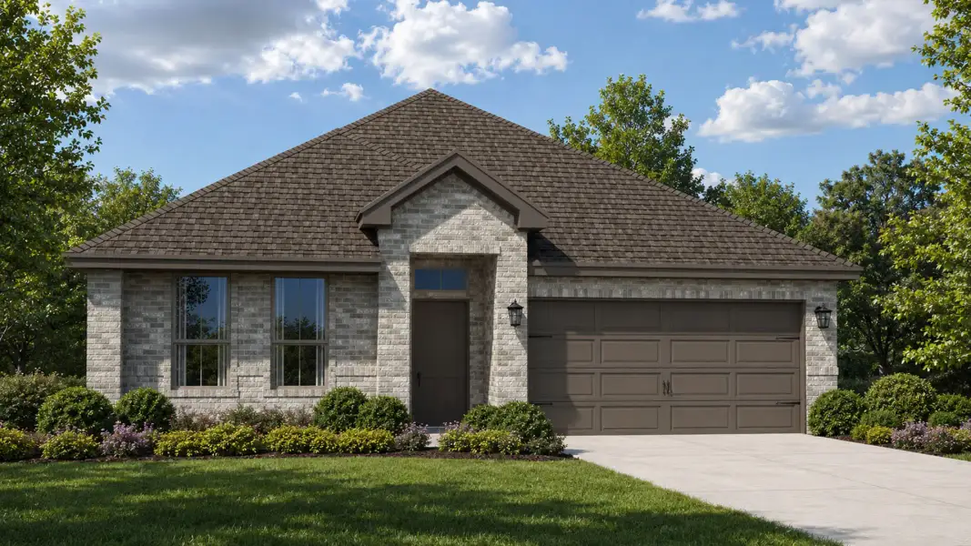 Front exterior of a new home in Parkerville Meadows, DeSoto, TX, highlighting curb appeal (Image 1). Front exterior of a new home in Parkerville Meadows, DeSoto, TX, highlighting curb appeal (Image 1).