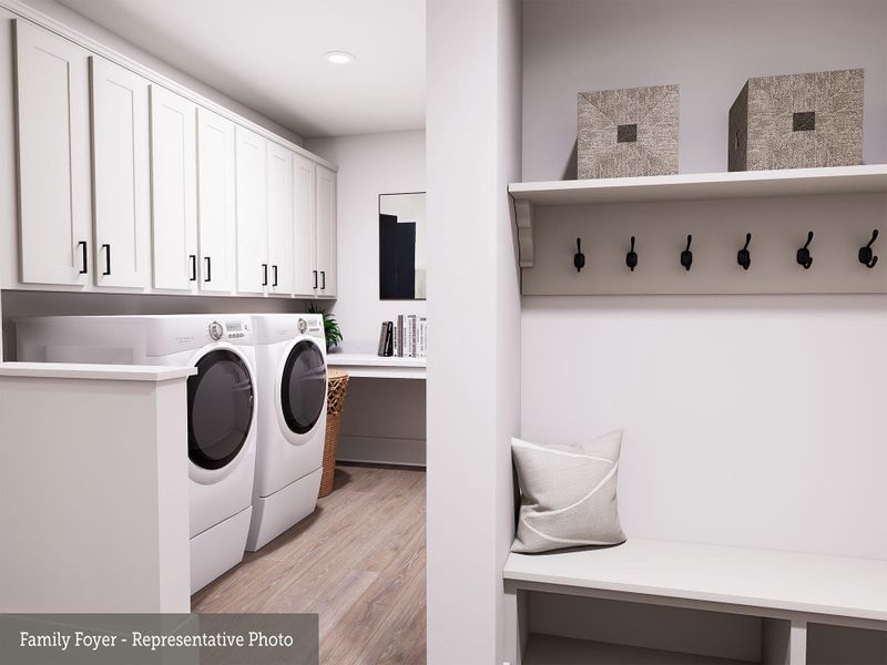 Another view of Laundry room with backpack rack too