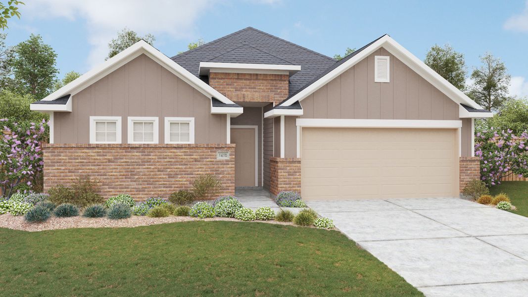 Representative exterior photo of a completed home built from the Blanton by DRB Homes in Opal Ranch, Kyle, TX (Image 6).