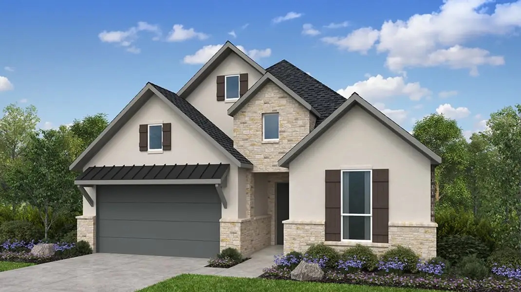 Representative exterior photo of a completed home built from the Clara by Taylor Morrison in Blue Creek Trails, Richmond, TX (Image 3). Representative exterior photo of a completed home built from the Clara by Taylor Morrison in Blue Creek Trails, Richmond, TX (Image 3).