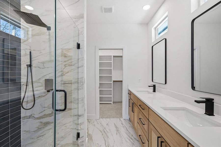 Huge white oak vanity with dual sinks!