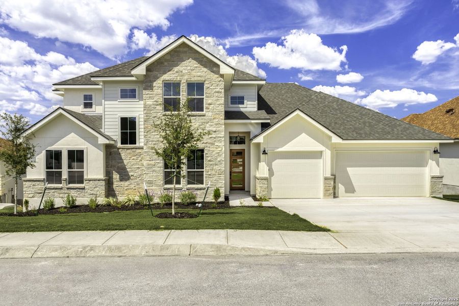 Front exterior of a new home in , Fair Oaks Ranch, TX, highlighting curb appeal (Image 17). Front exterior of a new home in , Fair Oaks Ranch, TX, highlighting curb appeal (Image 17).