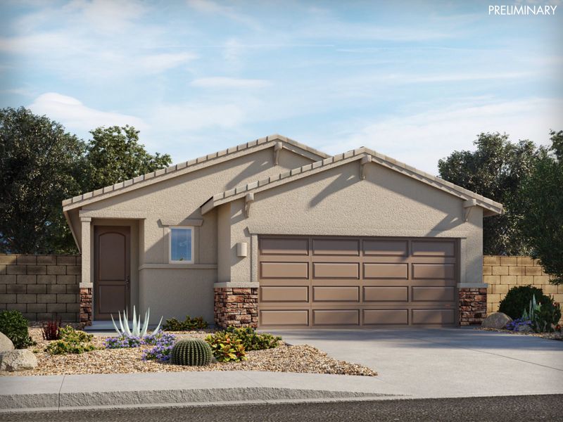 Front exterior of a new home in Hanson Ridge, Vail, AZ, highlighting curb appeal (Image 15).