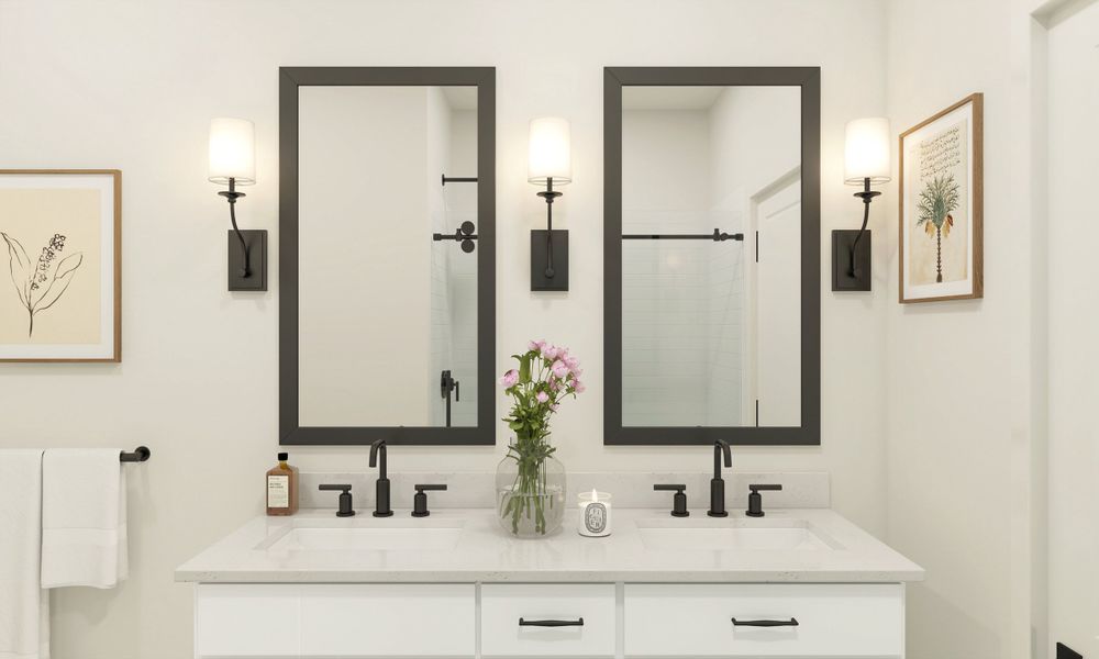 Primary bath with rectangular mirrors Primary bath with rectangular mirrors