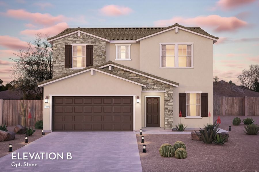 Representative exterior photo of a completed home built from the Blanco by CastleRock Communities in Hayden Estates, Buckeye, AZ (Image 14). Representative exterior photo of a completed home built from the Blanco by CastleRock Communities in Hayden Estates, Buckeye, AZ (Image 14).