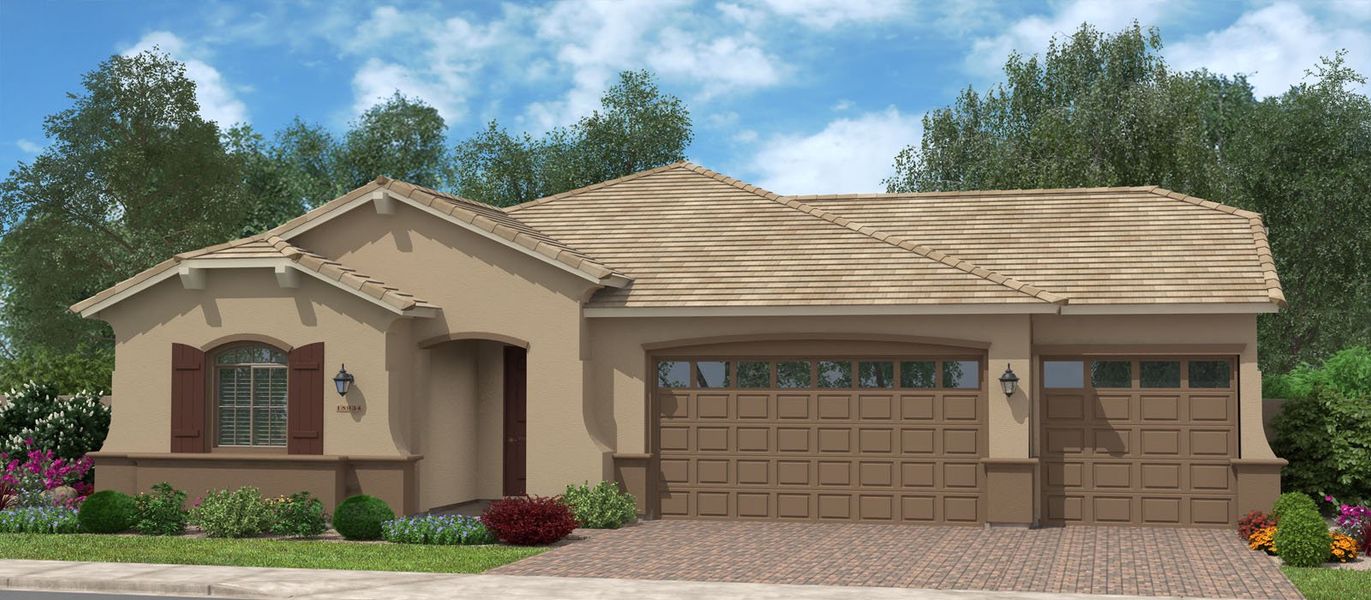 Representative exterior photo of a completed home built from the Harris Beach Super Garage by Fulton Homes in Sonoma Coast, San Tan Valley, AZ (Image 4).