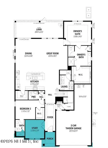 2D floor plan layout of this home in RiverTown, St. Johns, FL (Image 4).