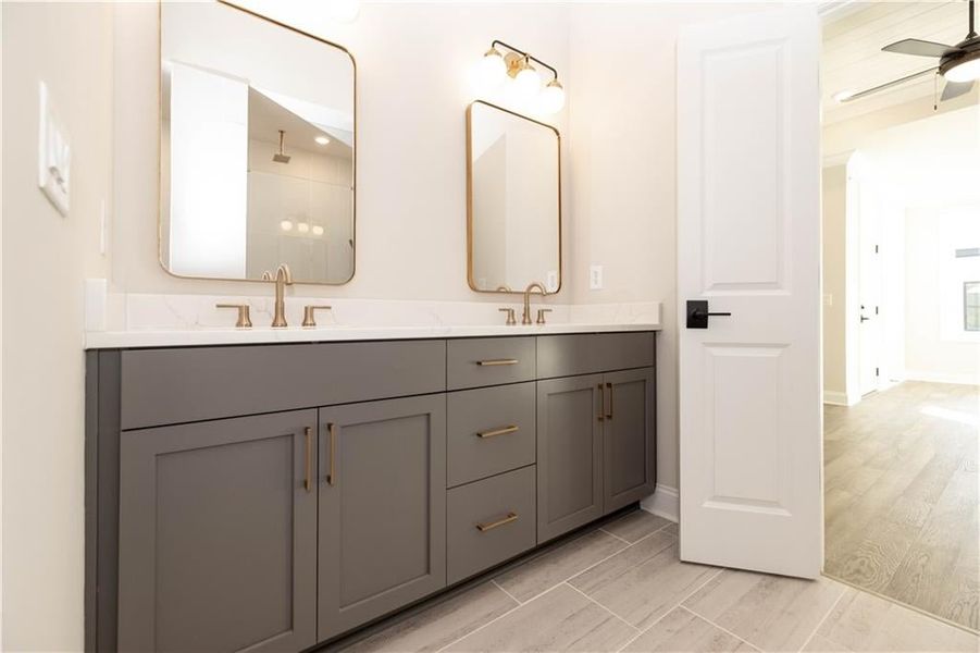 Primary bathroom double vanity layout *Image is of previously built home* Primary bathroom double vanity layout *Image is of previously built home*