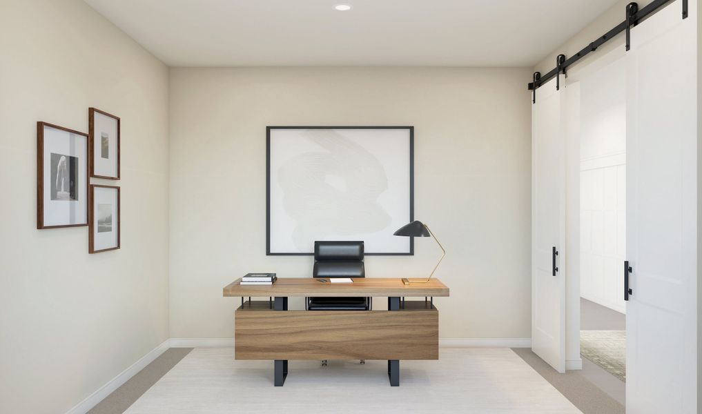 Private home office with double barn doors