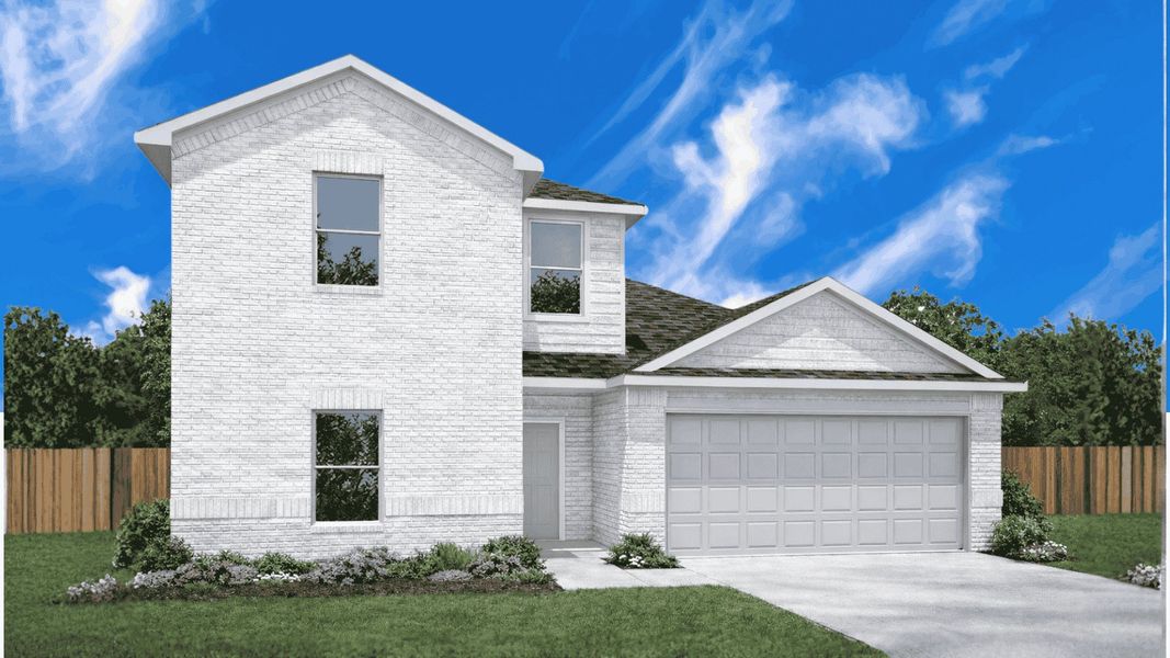 Representative exterior photo of a completed home built from the Midland by D.R. Horton in Lake Conroe Cove, Willis, TX (Image 1). Representative exterior photo of a completed home built from the Midland by D.R. Horton in Lake Conroe Cove, Willis, TX (Image 1).