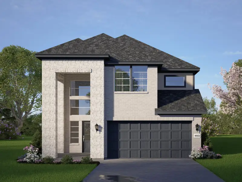 Front exterior of a new home in Legacy at Lake Dunlap, New Braunfels, TX, highlighting curb appeal (Image 4).