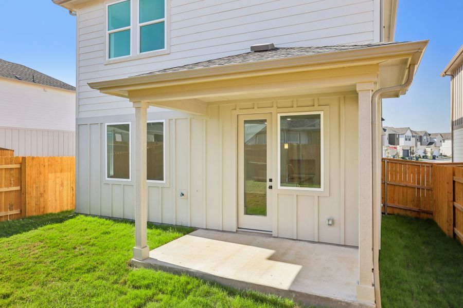 Exterior details and patio area of a home in Freedom at Anthem, Kyle (Image 2). Exterior details and patio area of a home in Freedom at Anthem, Kyle (Image 2).