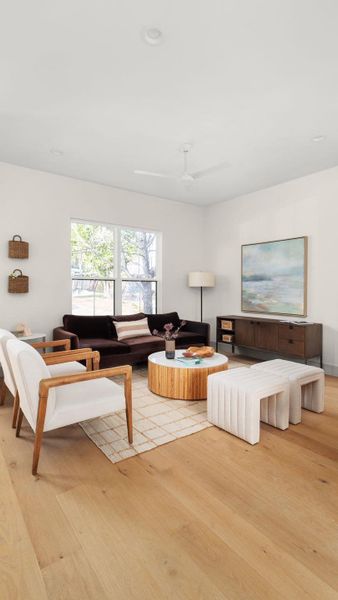 Living room with light wood finished floors