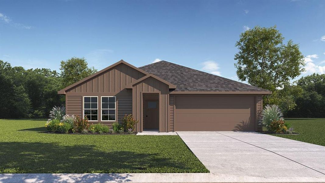 Front exterior of a new home in Wildwood, Royse City, TX, highlighting curb appeal (Image 1). Front exterior of a new home in Wildwood, Royse City, TX, highlighting curb appeal (Image 1).