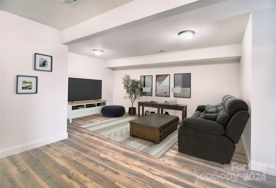 Basement living space staged