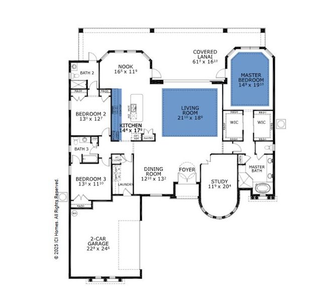 2D floor plan layout for the Egret II - Estate Series | 125' Wide Lots by ICI Homes in Prestwick Estates, Ormond Beach, FL (Image 3).