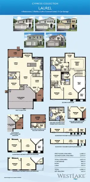 2D floor plan layout for the Laurel by Minto Communities in Westlake, Loxahatchee, FL (Image 3).
