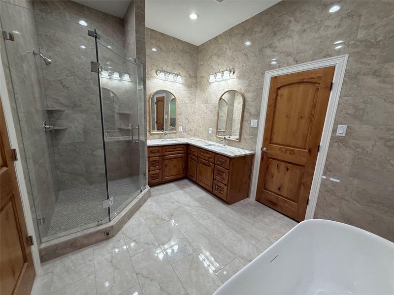 primary shower and double sinks