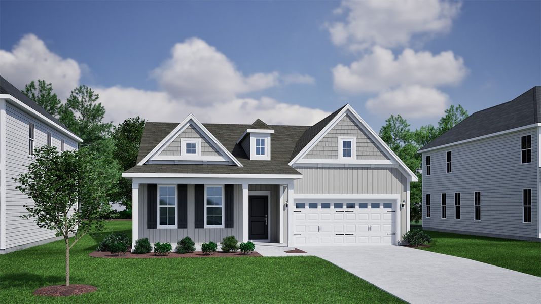 Front exterior of a new home in Arcadia, Myrtle Beach, SC, highlighting curb appeal (Image 1).