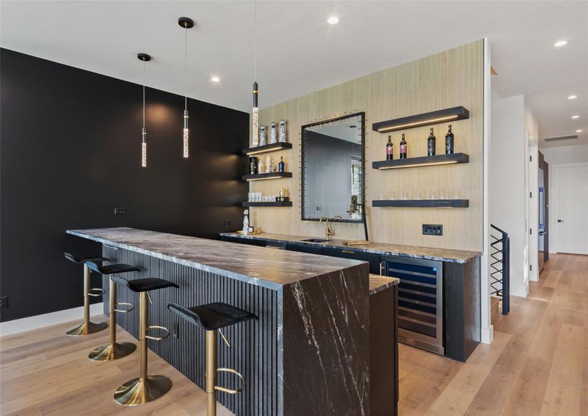 Impressive full bar for entertaining.