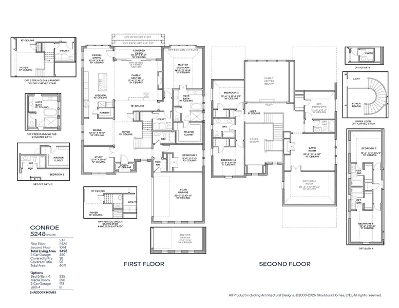 2D floor plan layout for the Conroe - SH 5248 by Shaddock Homes in Custer Ridge Estates, Allen, TX (Image 3).