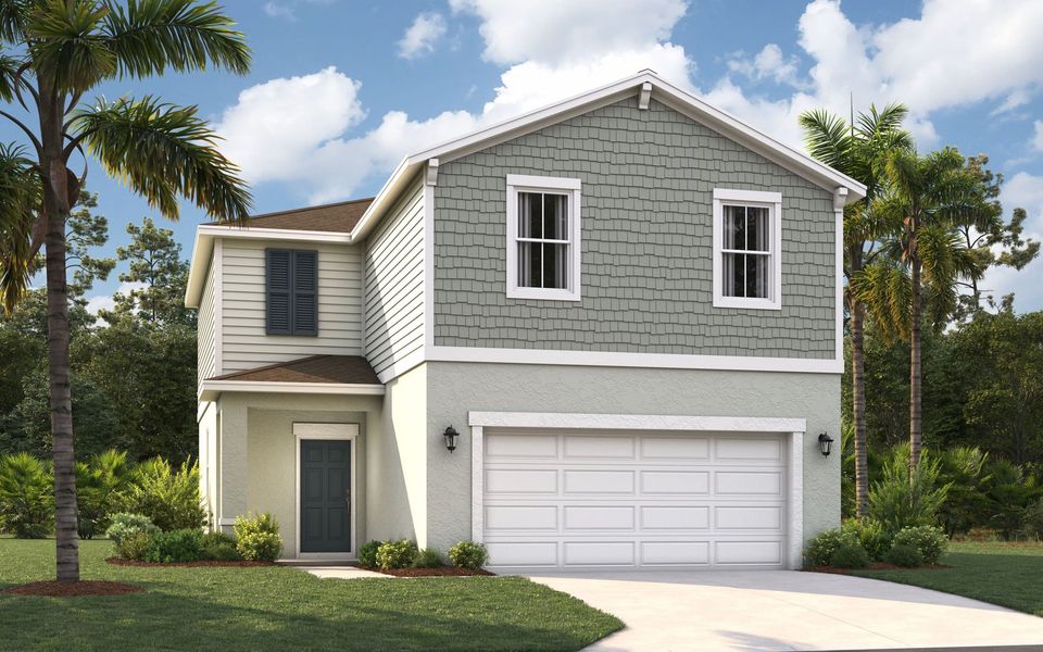 Front exterior of a new home in Oakfield Trails, Parrish, FL, highlighting curb appeal (Image 22). Front exterior of a new home in Oakfield Trails, Parrish, FL, highlighting curb appeal (Image 22).