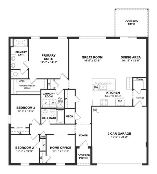 2D floor plan layout for the Adriatic by K. Hovnanian® Homes in Aspire at Citrus Springs, Citrus Springs, FL (Image 3).