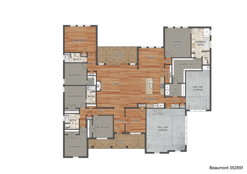 2D floor plan layout for the The Beaumont by Kenmark Homes in Overton Oaks, Decatur, TX (Image 3).